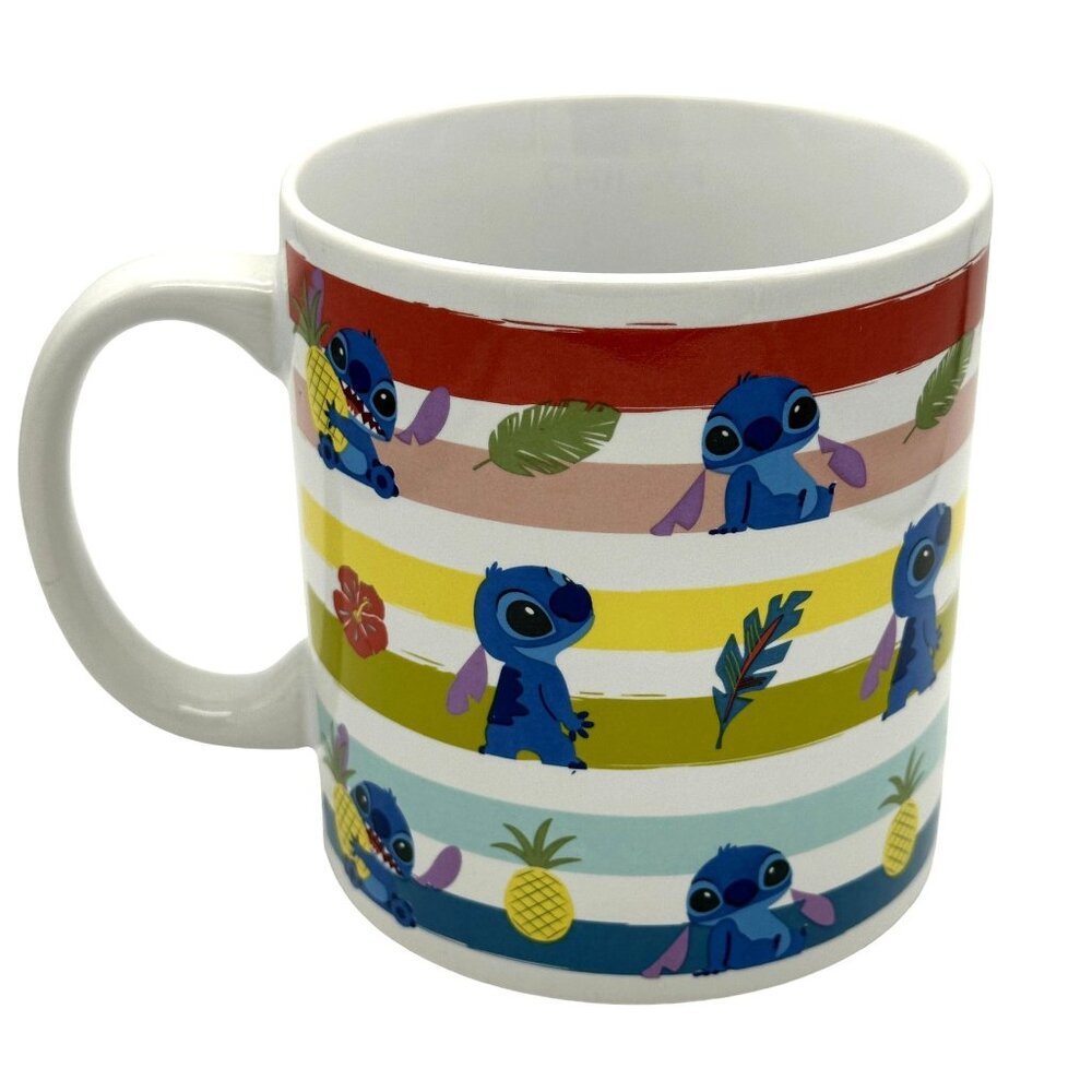 Disney Stitch Oversized "Chillin" Mug- Rainbow Stripes/Pineapples- New - Picture 3 of 5